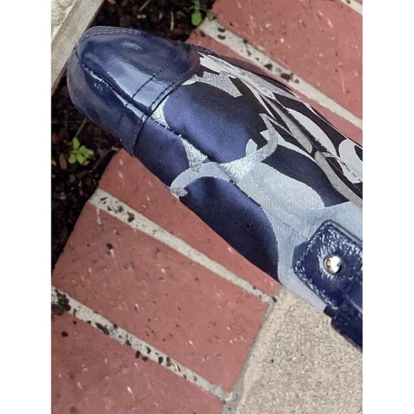 COACH Classic Signature Monogram 19820 Navy Silver Signature Chain Handbag Purse - Picture 9 of 10